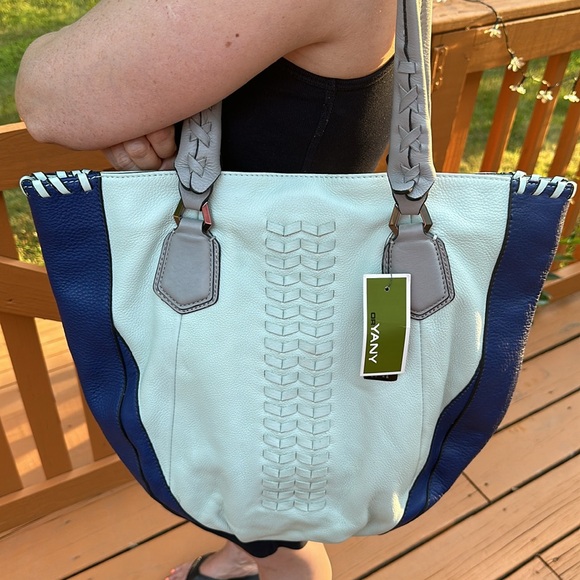 orYANY New Lyssie Braided Leather Tote Shopper Shoulder Handbag BLUE Navy - Picture 5 of 16